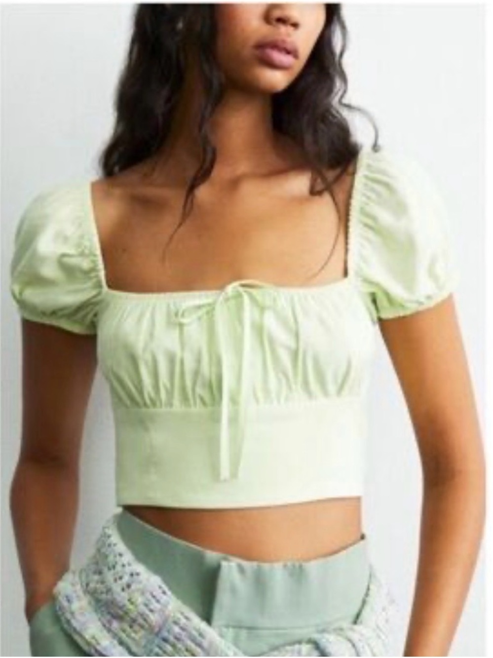 Zara Lemon Yellow Puff Sleeve Smocked Crop Top Size S